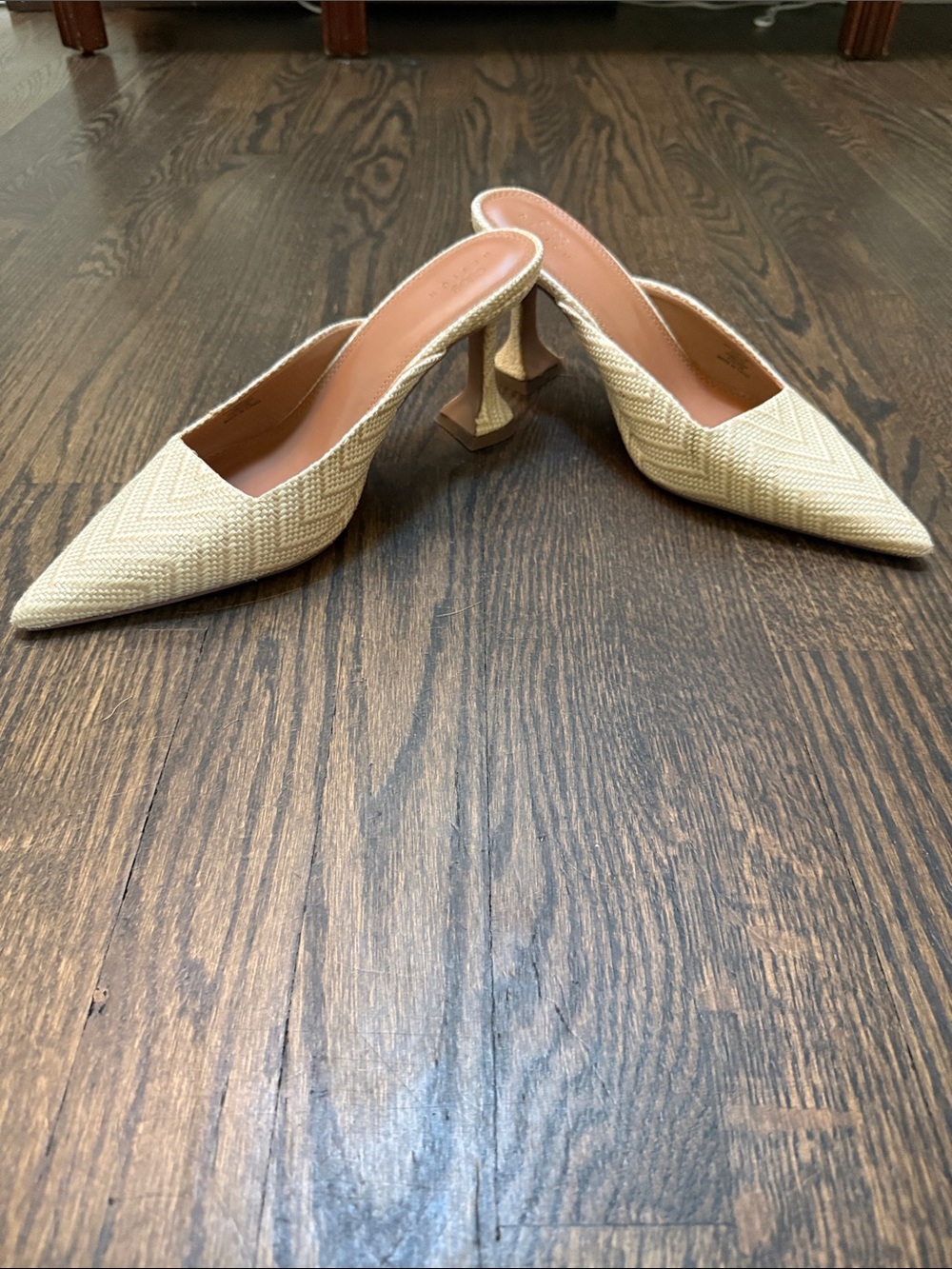 ASOS Pointed Woven Mule Heels in Beige Straw